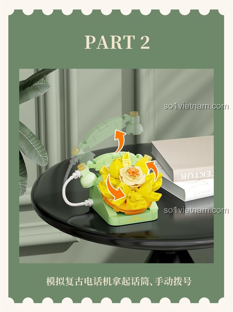Mô hình điện thoại retro trồng cây mọng nước SEMBO 611069 với chức năng nhấc ống nghe và quay số thủ công