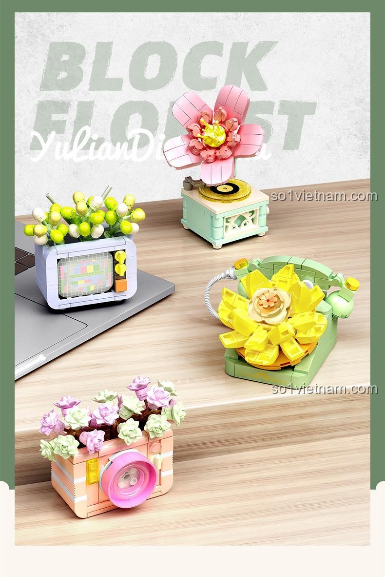 Các mẫu lắp ghép Máy ảnh retro trồng cây mọng nước SEMBO và các mẫu khác