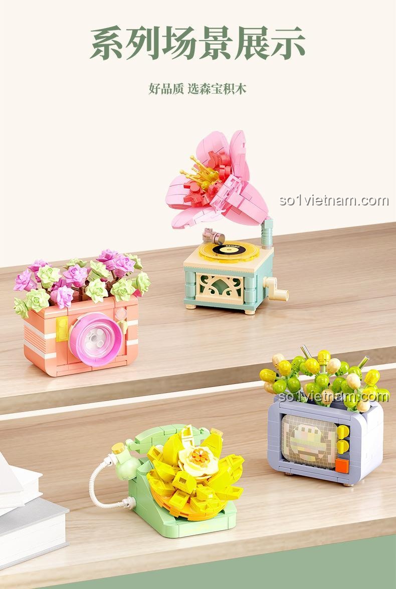 Cảnh quan series đồ chơi mô hình SEMBO 611070 Máy ảnh retro trồng cây mọng nước và các sản phẩm khác
