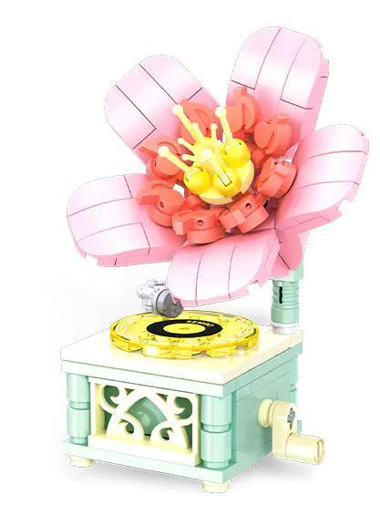 Bộ lắp ghép Máy Hát Đĩa Hoa Hồng SEMBO 611071, mô hình hoa hồng mọng nước màu hồng và xanh lơ tinh tế, đồ chơi mô hình SEMBO cho bé gái 6 tuổi, giá tốt.