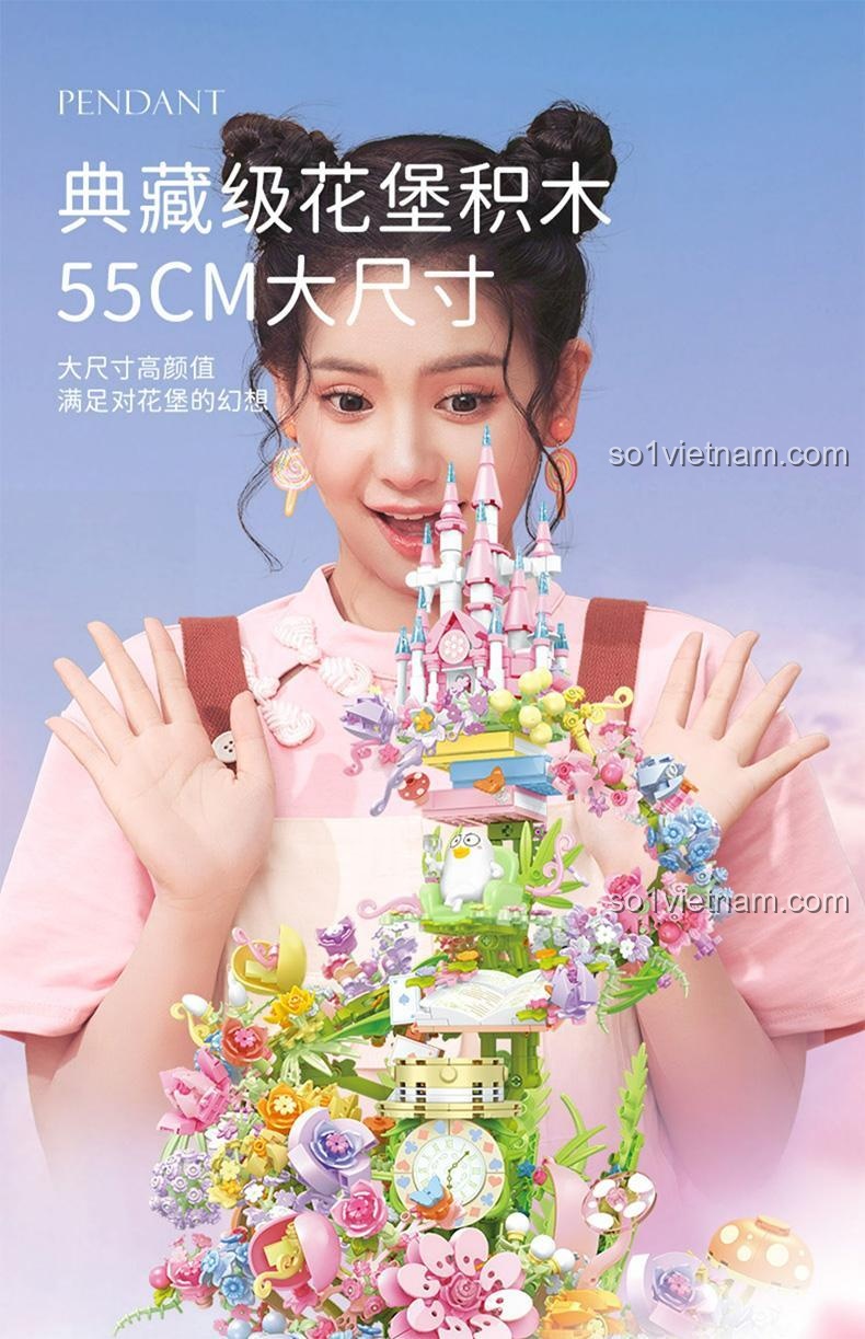 Lâu Đài Hoa Mộng Mơ Vịt Con Lưu SEMBO 611072 cao 55cm, bộ đồ chơi lớn cho bé gái 6 tuổi