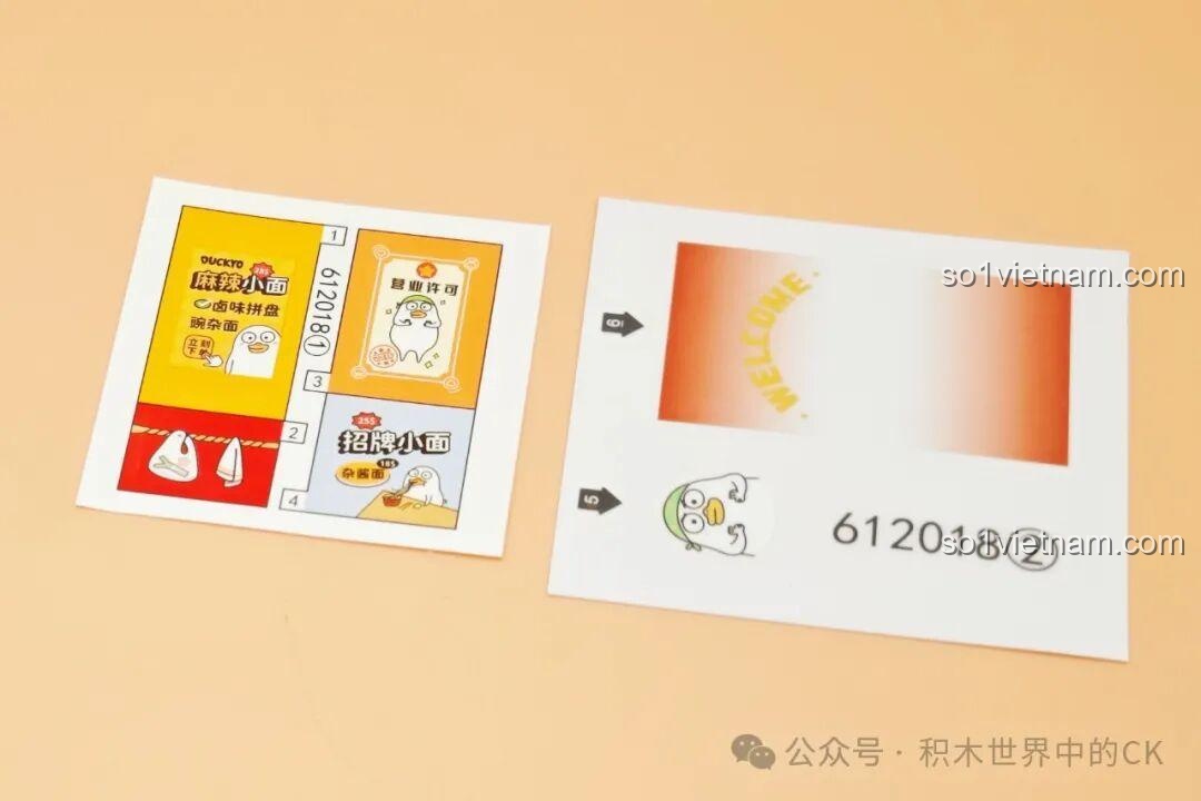 Decal dán chi tiết cho bộ lắp ghép Sembo 612018 Quán Mì Thầy Lưu, hình ảnh món ăn và biển hiệu sinh động