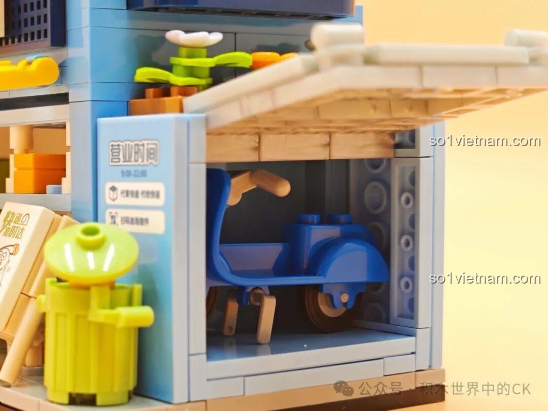 Chi tiết mái nhà trạm chuyển phát Sembo 612019 với các hộp quà và bưu kiện, trang trí độc đáo, đồ chơi lắp ráp Ducky Friends