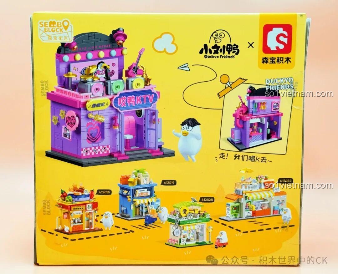 Mặt sau hộp bộ lắp ghép SEMBO 612021 KTV Vịt Ai, giá tốt cho bé gái 6 tuổi.