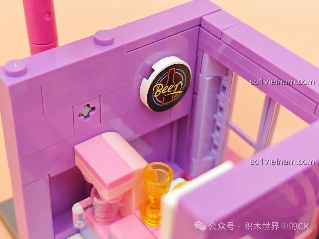 Chi tiết ngăn kéo có thể kéo ra của cửa hàng tiện lợi Sembo 612022, chứa giấy phép kinh doanh, đồ chơi lắp ráp tương tác