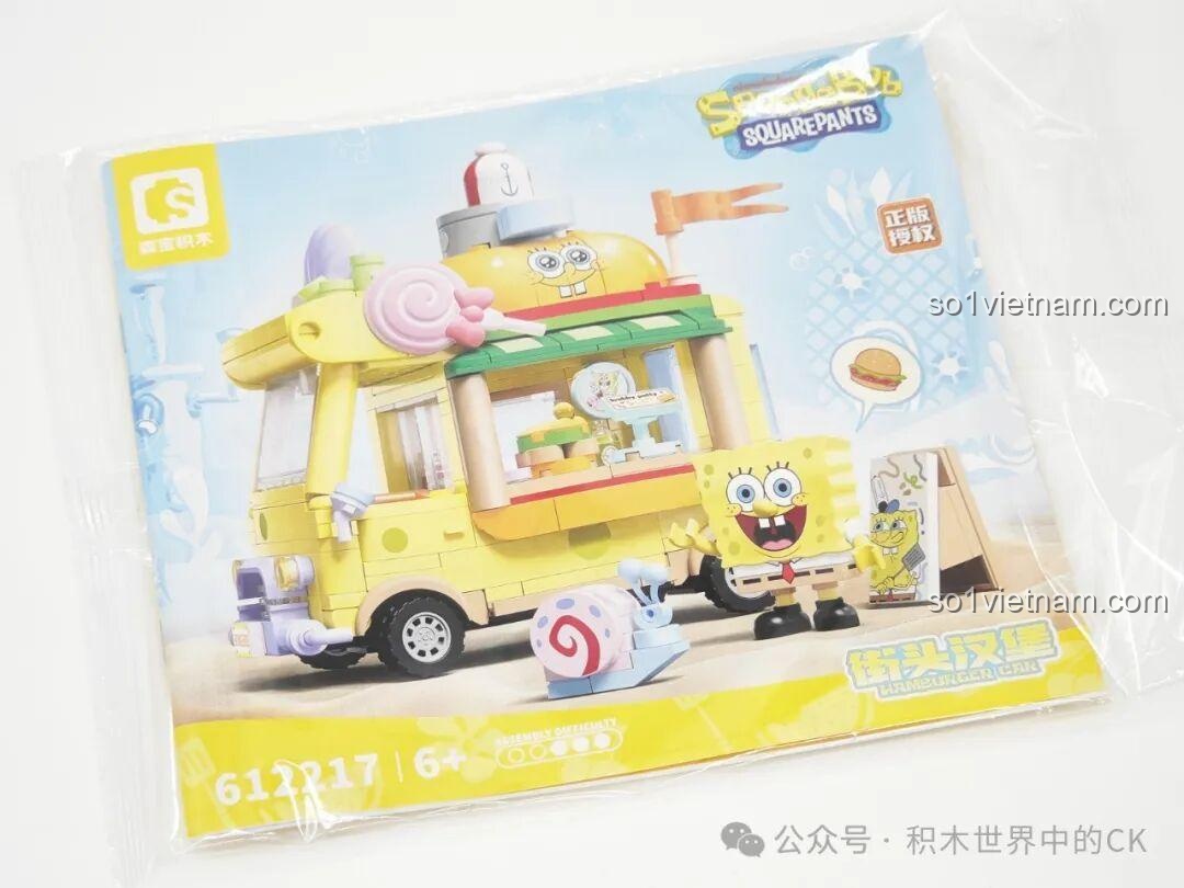 Ảnh 4: Hộp đồ chơi lắp ghép Sembo 612217 Xe Bán Hamburger SpongeBob, chi tiết rõ ràng, thu hút bé trai và bé gái 6 tuổi.