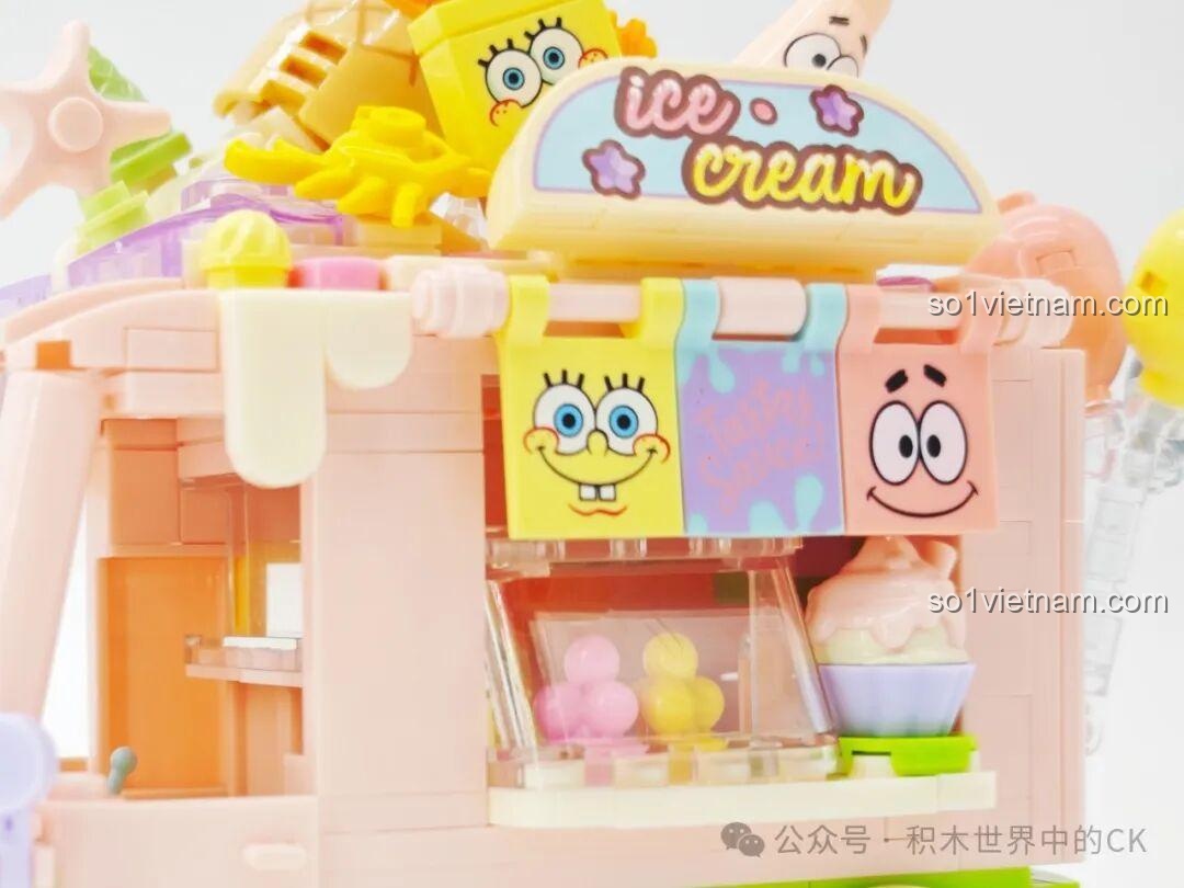 Quầy bán kem với các loại kem ly, kem ốc quế và hình ảnh SpongeBob, Patrick của SEMBO 612218.