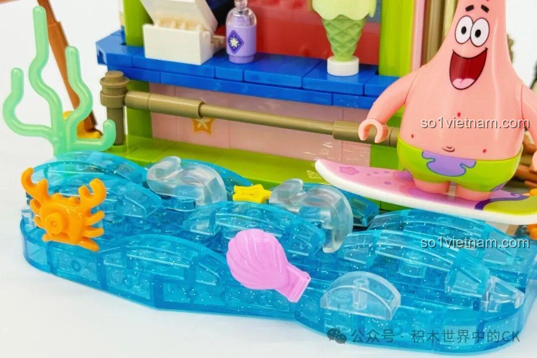 Mô hình Cửa hàng lướt sóng Bikini Bottom SEMBO 612219 với cây dừa và hoa