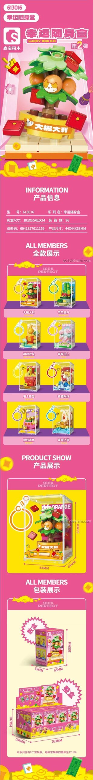 SEMBO 613016 Hộp May Mắn 2.0 Mô hình cây may mắn, bộ lắp ghép, đồ chơi giáo dục cho bé 6 tuổi