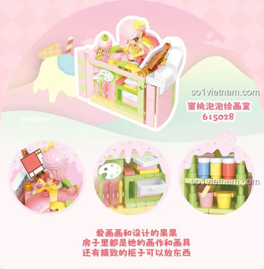 SEMBO 615028 Phòng Vẽ Mật Đào Bong Bóng bộ đồ chơi lắp ráp chi tiết cho bé gái 6 tuổi