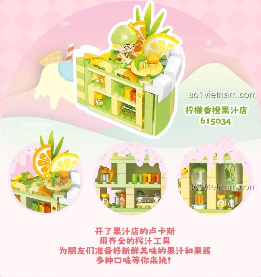 Mô hình SEMBO 615034 Cửa hàng Nước ép Chanh Cam 213 Mảnh Ghép cho bé gái 6 tuổi