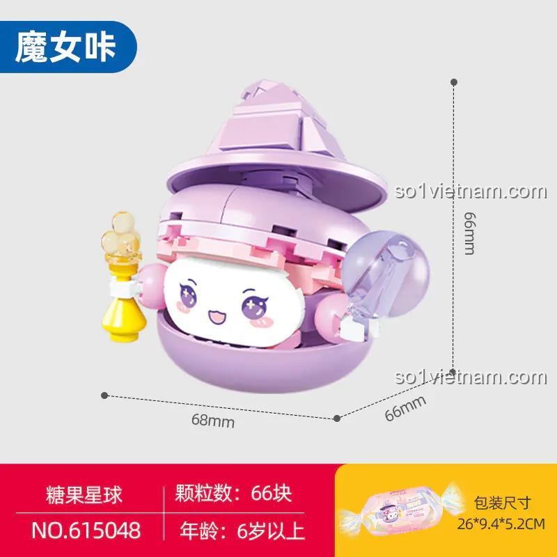 Bộ đồ chơi Vương Quốc Macaron 8 Nhân Vật, kích thước chi tiết nhân vật Ma Nữ Ka, đồ chơi lắp ghép phát triển tư duy cho bé gái 6 tuổi.