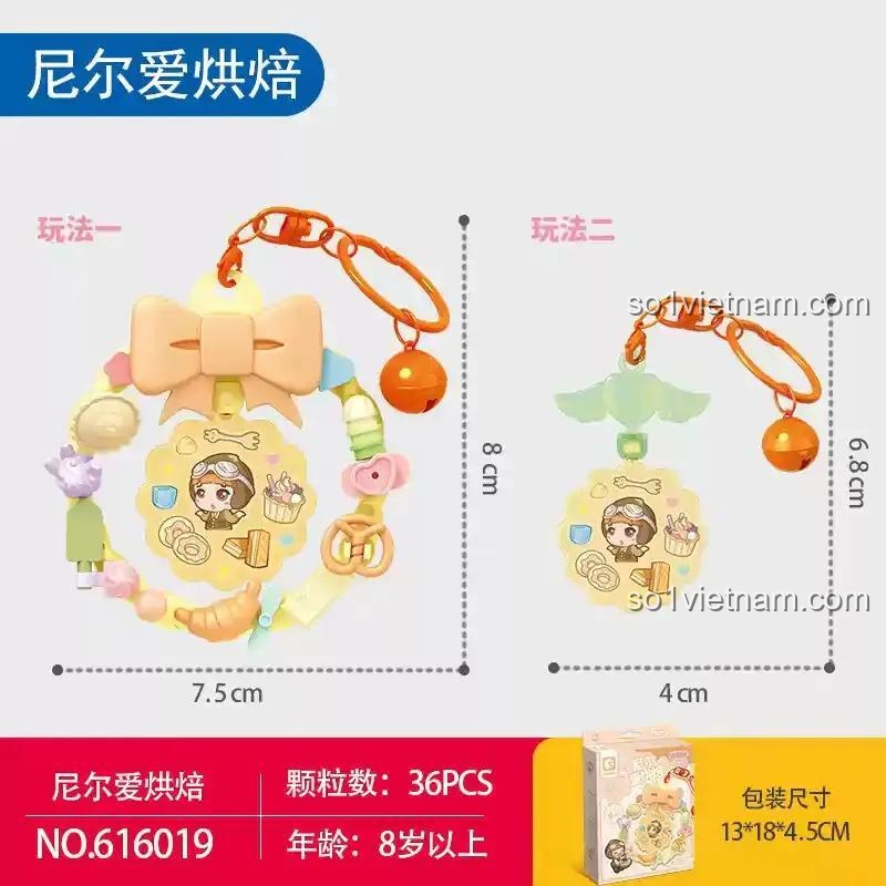 Đồ chơi lắp ghép Móc khóa Gugu Blocks SEMBO 616019, kích thước mô hình 7.5x8x8cm, có chuông nhỏ, giá rẻ cho bé gái 8 tuổi.