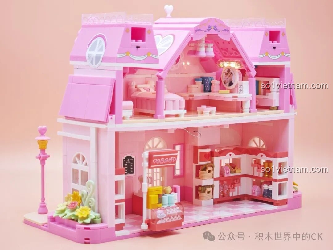 Mô hình SEMBO 616208 Tiệm Bánh Hoa Hồng Tình Yêu nhìn từ góc bên trái