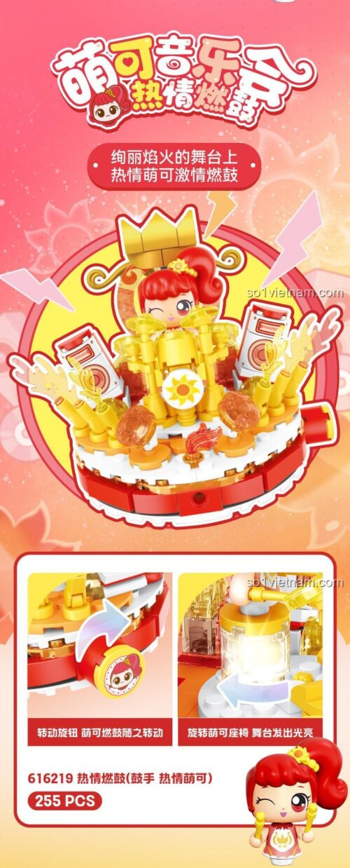 Chi tiết mô hình Mông Cổ: Buổi hòa nhạc Mông Cổ - Trống Nóng Bỏng SEMBO 616219, bộ lắp ghép đồ chơi giáo dục cho bé gái 6 tuổi, có đèn LED và âm thanh, sân khấu rực rỡ