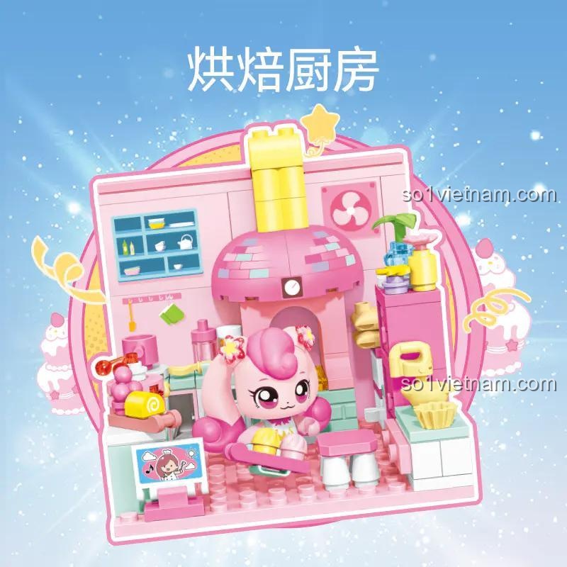 Mô hình Bếp Bánh SEMBO 616225 với nhân vật Lạc Mĩ, đồ chơi mô hình cho bé gái phát triển sáng tạo.