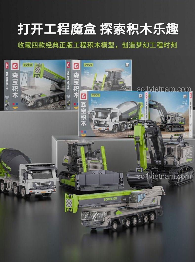 SEMBO 705114 Xe cẩu bánh lốp Zoomlion mô hình đồ chơi xây dựng cho bé trai 6 tuổi