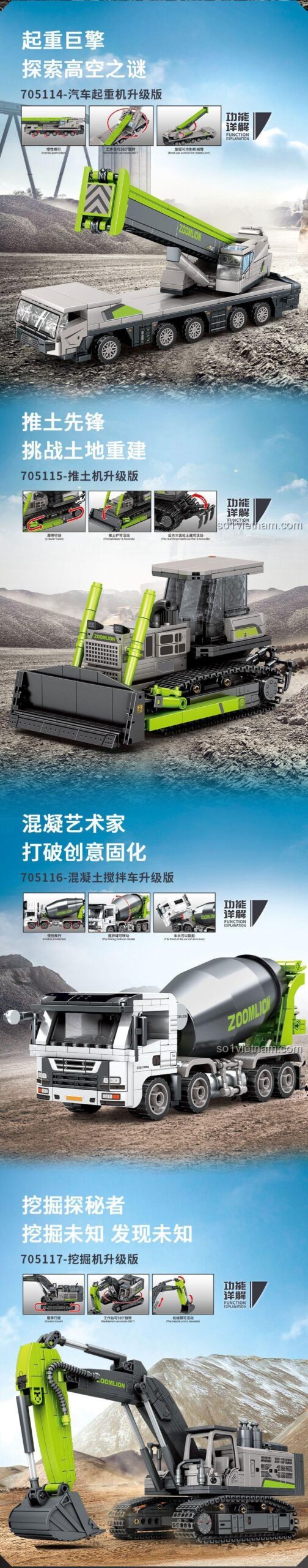 SEMBO 705114 Xe cẩu bánh lốp Zoomlion mô hình đồ chơi xây dựng cho bé trai 6 tuổi