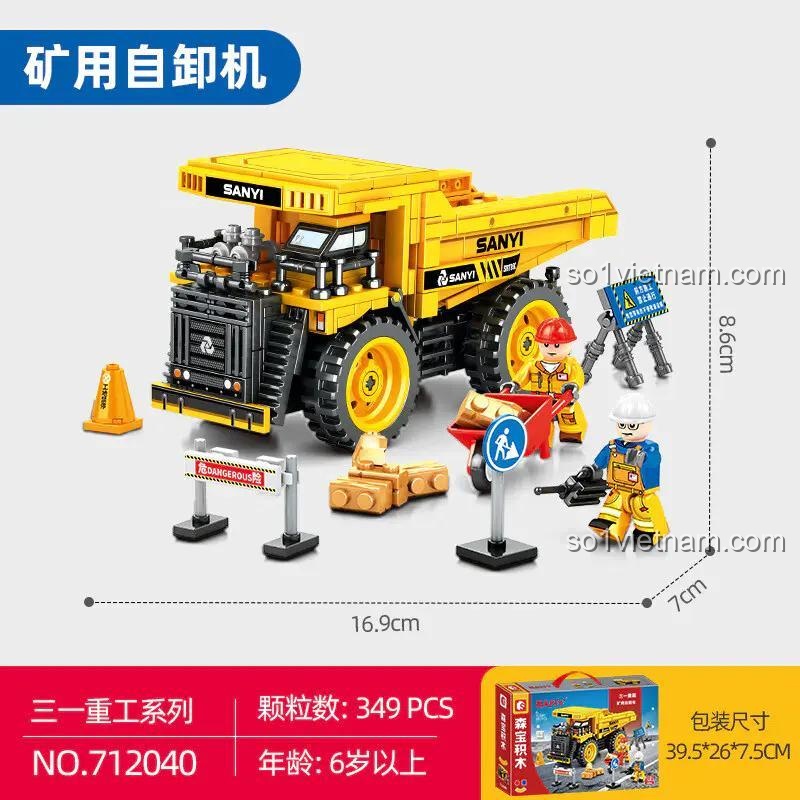 Đồ chơi lắp ráp Xe Tải Tự Đổ Sany 712040 với kích thước chi tiết, bộ lắp ghép xe công trình cho bé trai 6 tuổi, giá rẻ