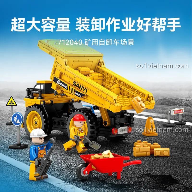 Xe Ben Khai Thác Mỏ Sany SEMBO 712040 với thùng ben nâng hạ, bộ lắp ghép xe công trình cho bé trai 6 tuổi, giá hời