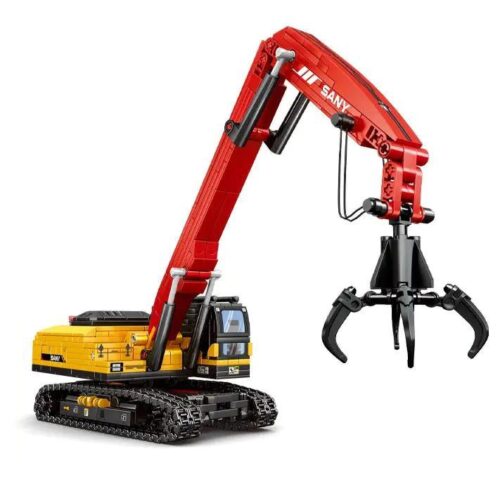 SEMBO 712054 Máy Cẩu Gắp Vật Liệu SANY 4 Kiểu Lắp Ráp, bộ lắp ghép xe công trình màu đỏ vàng đen cho bé trai 6 tuổi
