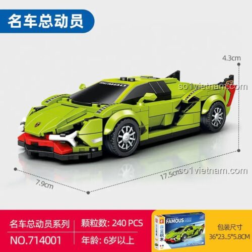 Kích thước mô hình và hộp bộ đồ chơi 714001, Siêu xe Lamborghini Sián FKP 37 SEMBO, phù hợp bé trai 6 tuổi, chất lượng cao.