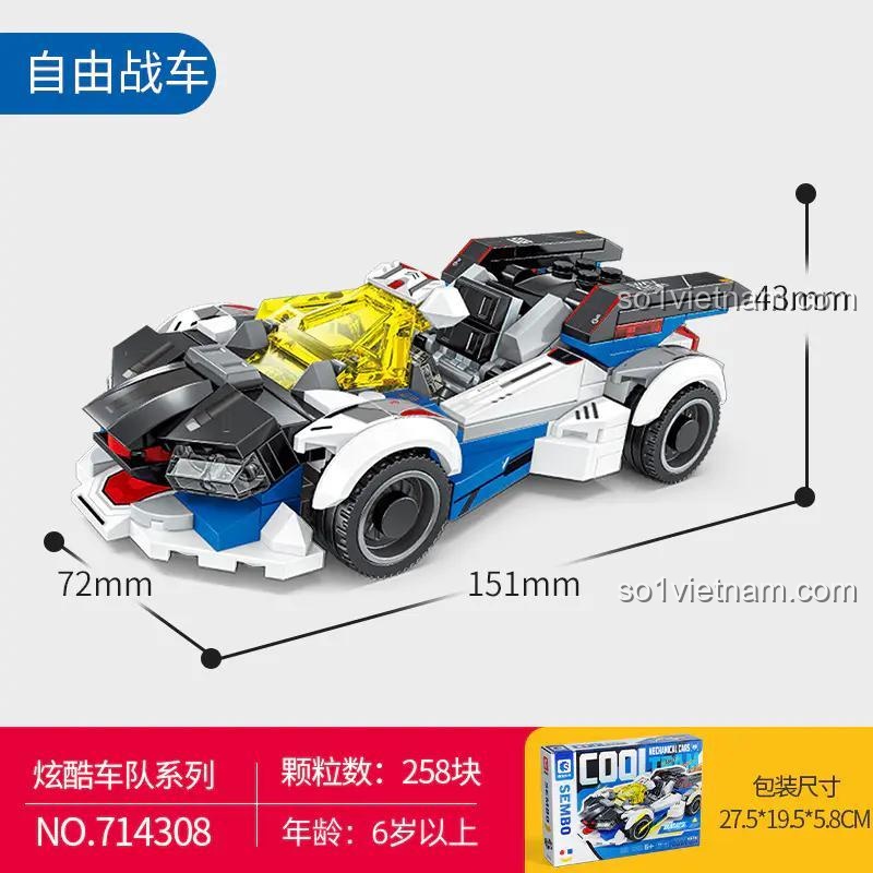 SEMBO 714308 Xe Tự Do Chiến Đấu bộ lắp ghép 258 mảnh, đồ chơi mô hình xe đua thể thao cho bé trai 6 tuổi, kích thước hộp 27.5x19.5x5.8 cm, giá tốt