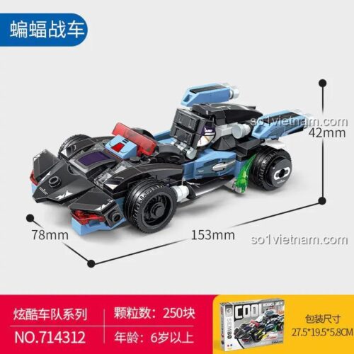 SEMBO 714312 Xe Dơi Chiến Đấu Kích thước 15.3x7.8x4.2cm Đen Xanh dương Xám 250 Mảnh Tương thích LEGO® Cho bé trai 6 tuổi