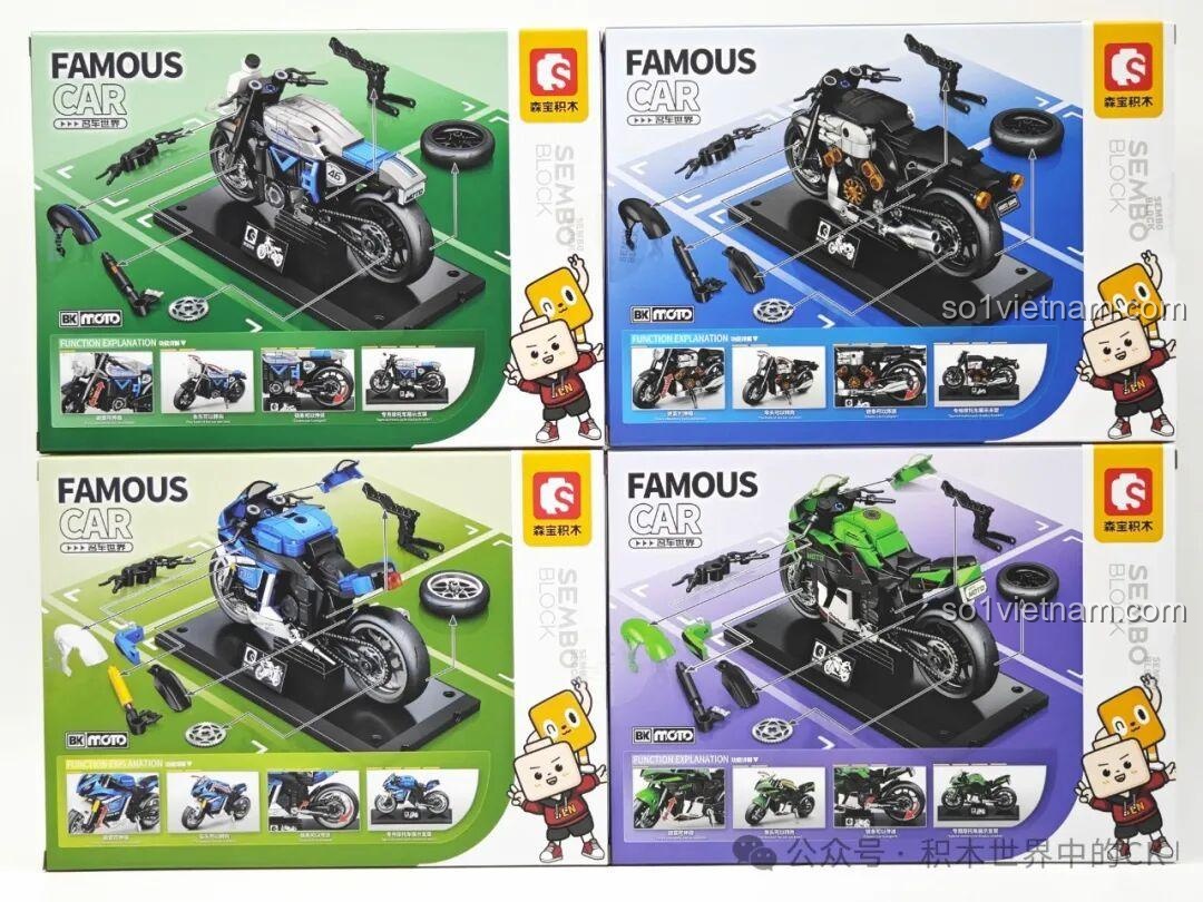 Tổng quan các tính năng và chi tiết nổi bật của 4 mô hình xe máy lắp ráp Sembo Famous Car, bao gồm Ducati Freedom 800 714536.
