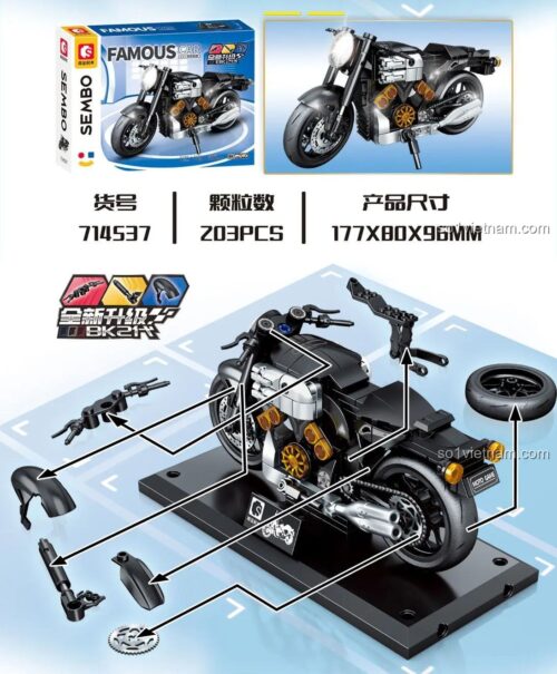 Hộp bộ đồ chơi Sembo 714537 Mô Tô Yamaha V-MAX, đồ chơi lắp ghép Sembo giá rẻ cho bé trai 6 tuổi, có hệ thống treo hoạt động