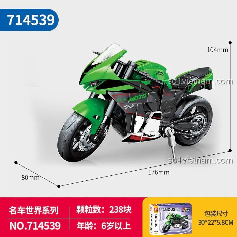 đồ chơi lắp ráp Xe Mô Tô Kawasaki NINJA ZX-10R SEMBO 714539 kích thước hộp và mô hình cho bé trai 6 tuổi