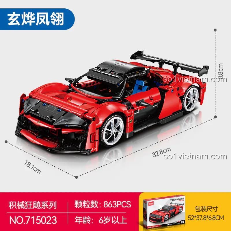 Xe Đua Thể Thao Huyền Diệu Phượng Lân SEMBO 715023 với đèn pha sáng, tái hiện đầu xe hút khí cao, tăng tốc mạnh mẽ, đồ chơi lắp ghép có đèn LED cho bé trai
