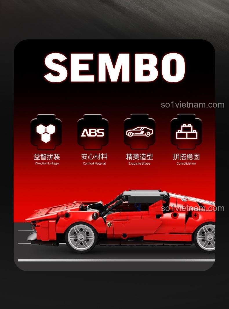 Các tính năng nổi bật của Siêu xe Ferrari SP4 Sembo: Lắp ghép thông minh, vật liệu an toàn, tạo hình tinh xảo, lắp ráp ổn định.