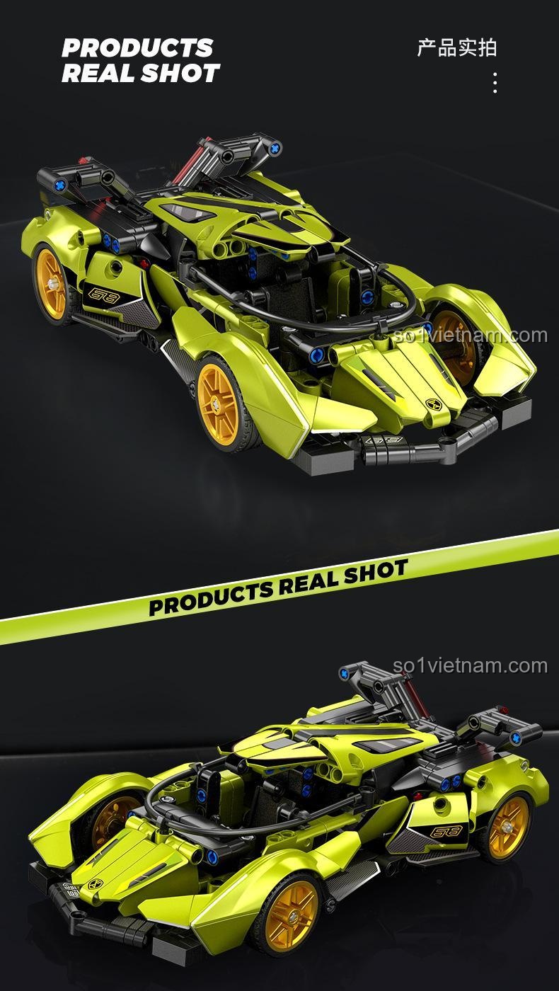 Ảnh chụp thực tế của đồ chơi mô hình Siêu xe Lamborghini Vision GT, cho thấy độ chi tiết và màu sắc sống động.