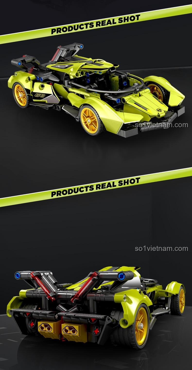 Một góc nhìn khác từ ảnh thực tế của bộ xếp hình 715306, làm nổi bật các đường cong của xe.