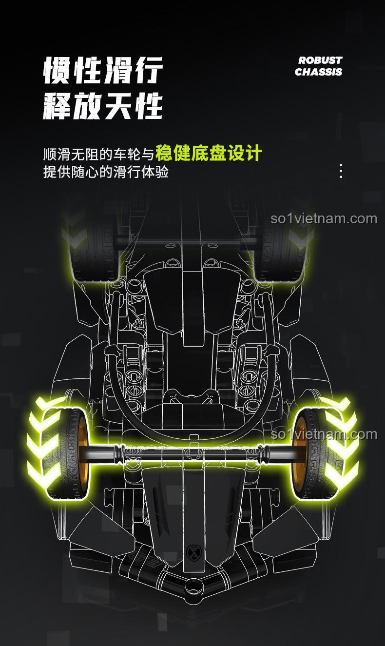 Hệ thống khung gầm và bánh xe của bộ xếp hình SEMBO 715306, đảm bảo chuyển động mượt mà.