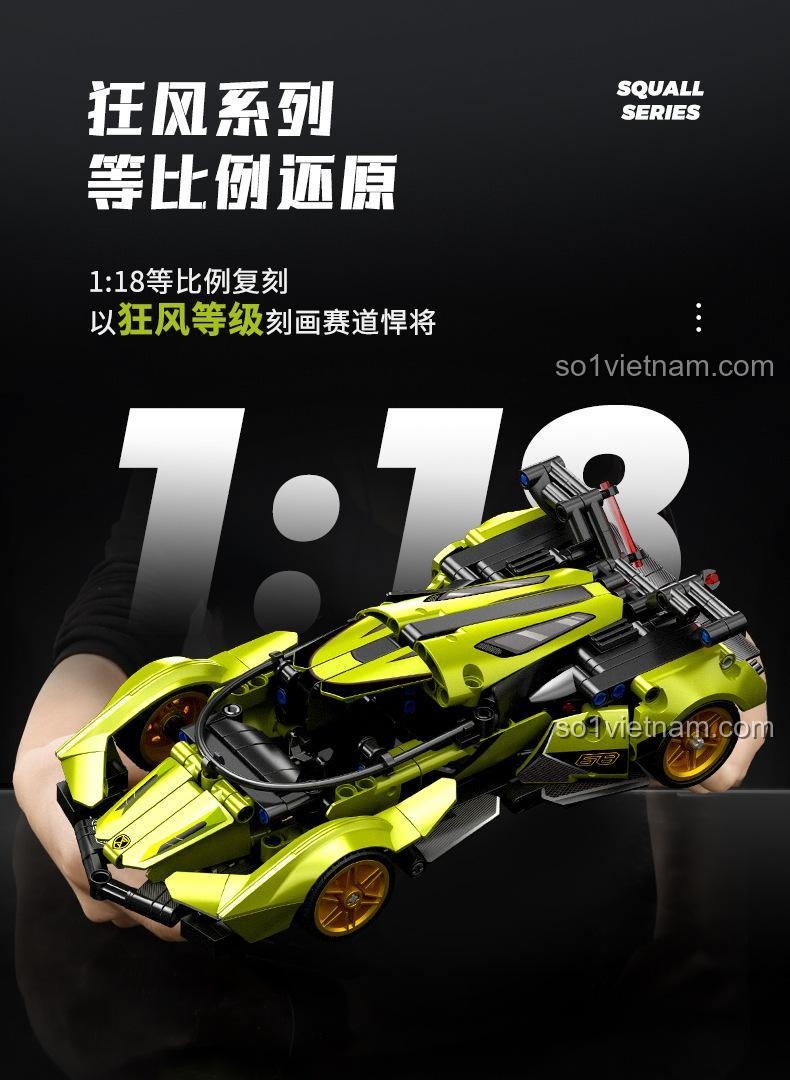 Bộ xếp hình Siêu xe V12 Lamborghini với tỉ lệ 1:18 được tái hiện chuẩn xác, mang lại trải nghiệm chân thực.