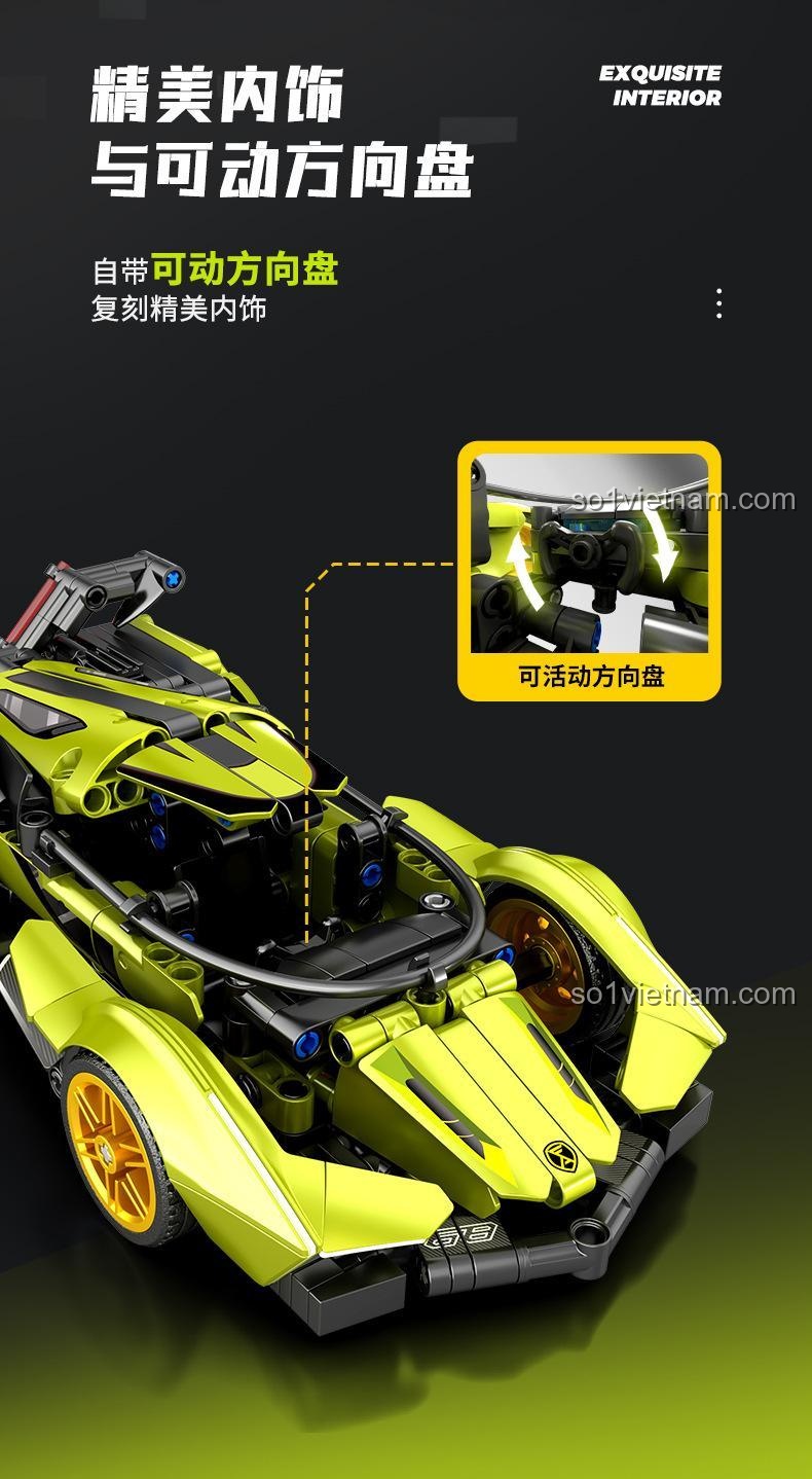 Siêu xe Lamborghini Vision GT 715306 có vô lăng có thể xoay được, tái hiện nội thất tinh xảo.