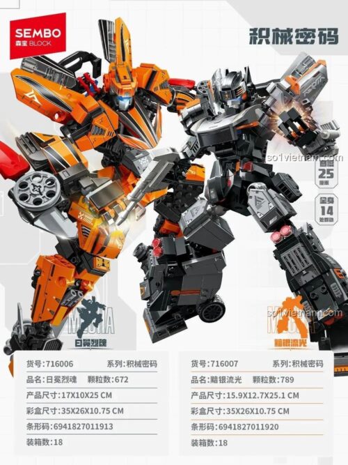 So sánh kích thước Robot Cơ Khí Rimian Liehun SEMBO 716006 và Robot Biến Hình 716007, đồ chơi lắp ghép cho bé trai 6 tuổi, chất lượng cao.