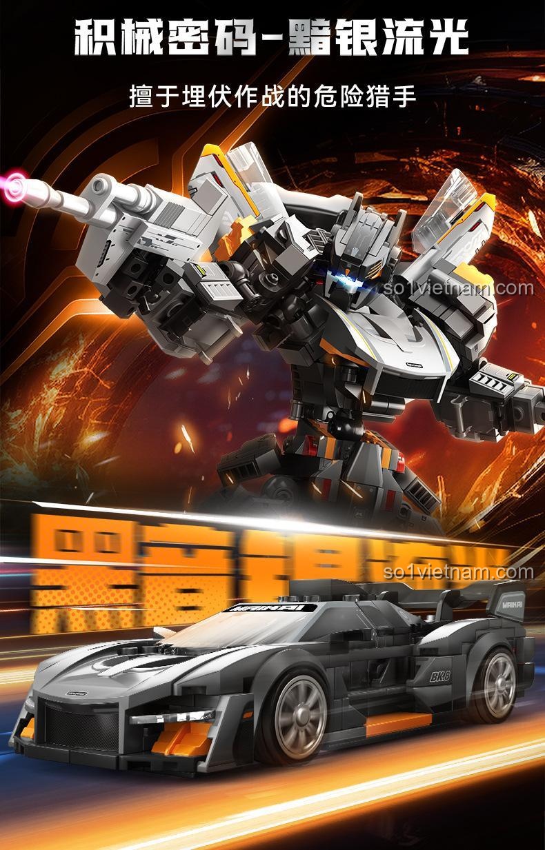 Robot Ám Ngân Lưu Quang 6007 biến hình thành siêu xe, đồ chơi lắp ráp Mecha Ám Ngân Lưu Quang SEMBO, giá tốt