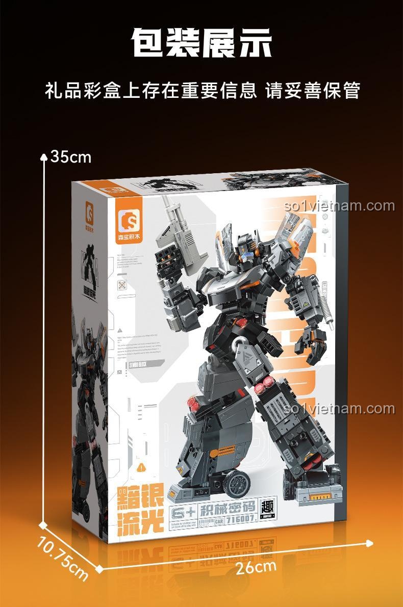 Kích thước hộp đồ chơi mô hình 716007 Robot Ám Ngân Lưu Quang SEMBO, bộ xếp hình 16007 cho bé trai 6 tuổi