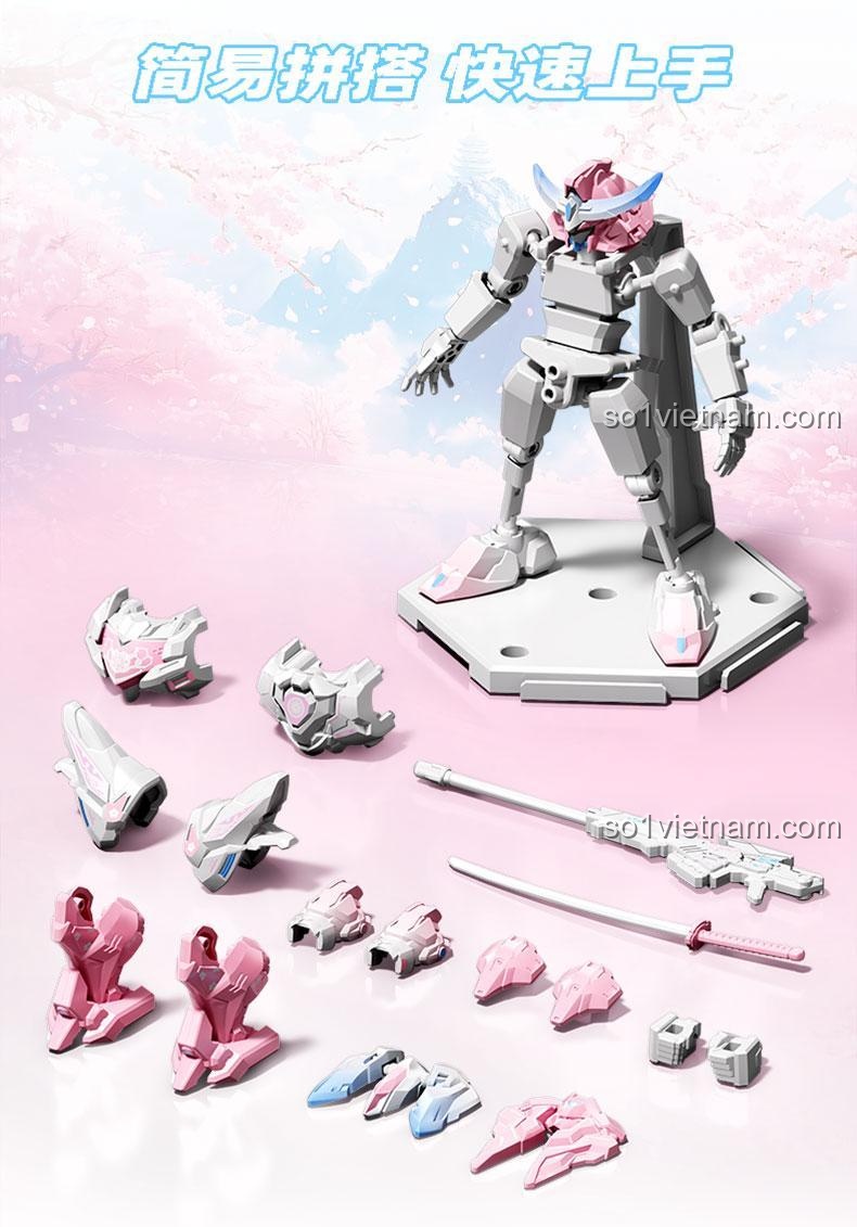 Bộ Lắp Ghép Mô Hình Robot SEMBO 900041 Võ Thành Hầu và Date Masamune - Phiên bản giới hạn Hoa Anh Đào, 25 khớp cử động linh hoạt, Hộp đựng làm phông nền, Đồ chơi lắp ráp cho bé trai 14 tuổi