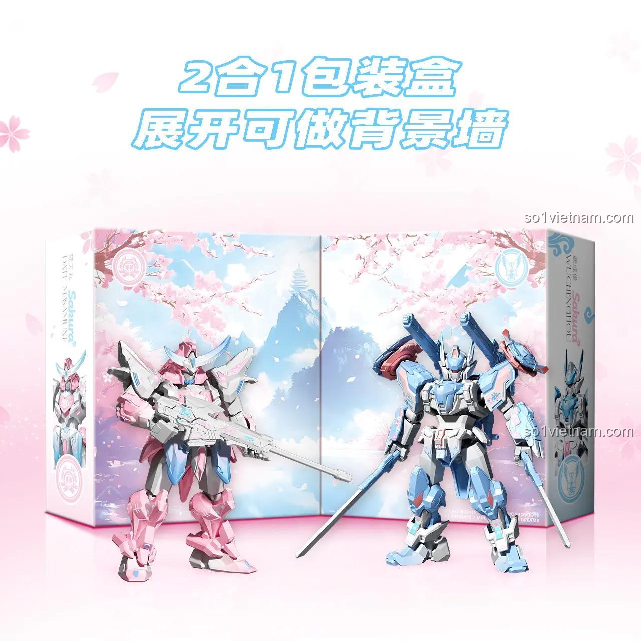 Bộ Lắp Ghép Mô Hình Robot SEMBO 900041 Võ Thành Hầu và Date Masamune - Phiên bản giới hạn Hoa Anh Đào, 25 khớp cử động linh hoạt, Hộp đựng làm phông nền, Đồ chơi lắp ráp cho bé trai 14 tuổi