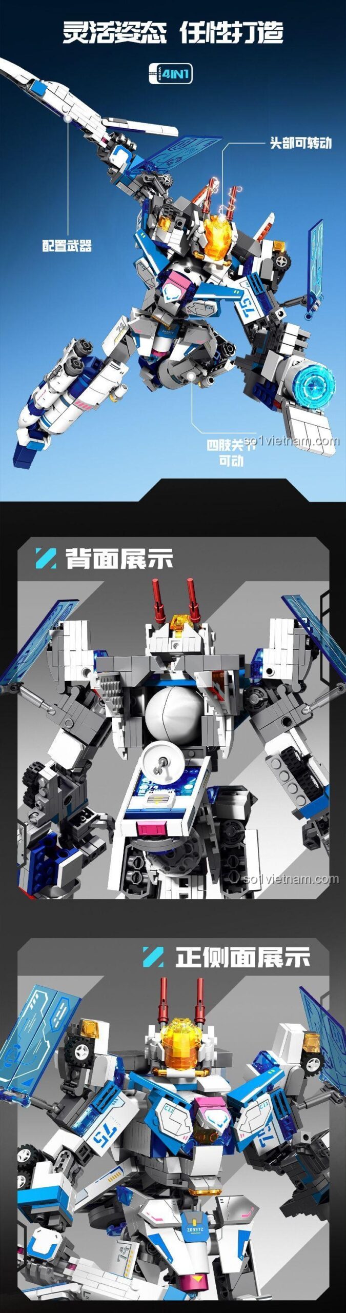 đồ chơi mô hình 203372 Robot Không Gian Biến Hình, mô hình mecha khớp linh hoạt, đồ chơi lắp ráp cho con trai 6 tuổi, chất lượng cao