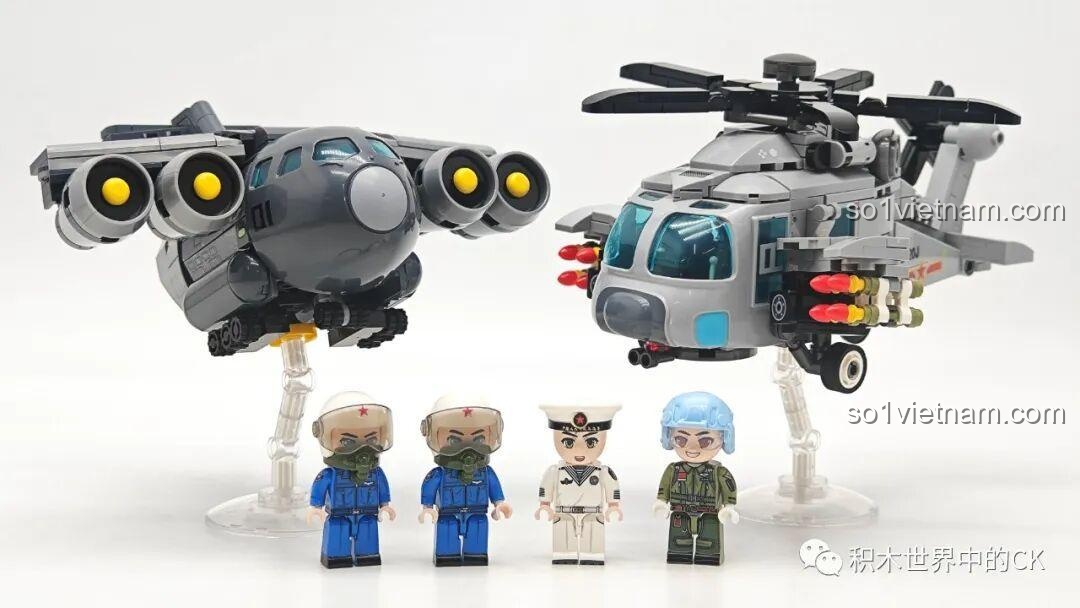 Một góc nhìn khác của bộ đôi đồ chơi lắp ráp Sembo Block Y-20 và Z-20, thể hiện sự hài hòa.