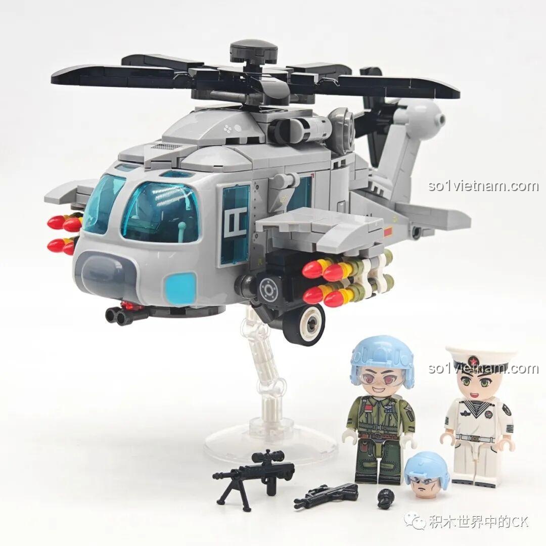 Bộ đôi đồ chơi lắp ráp Sembo Block Y-20 và Z-20 cùng tất cả minifigures và vũ khí đi kèm.