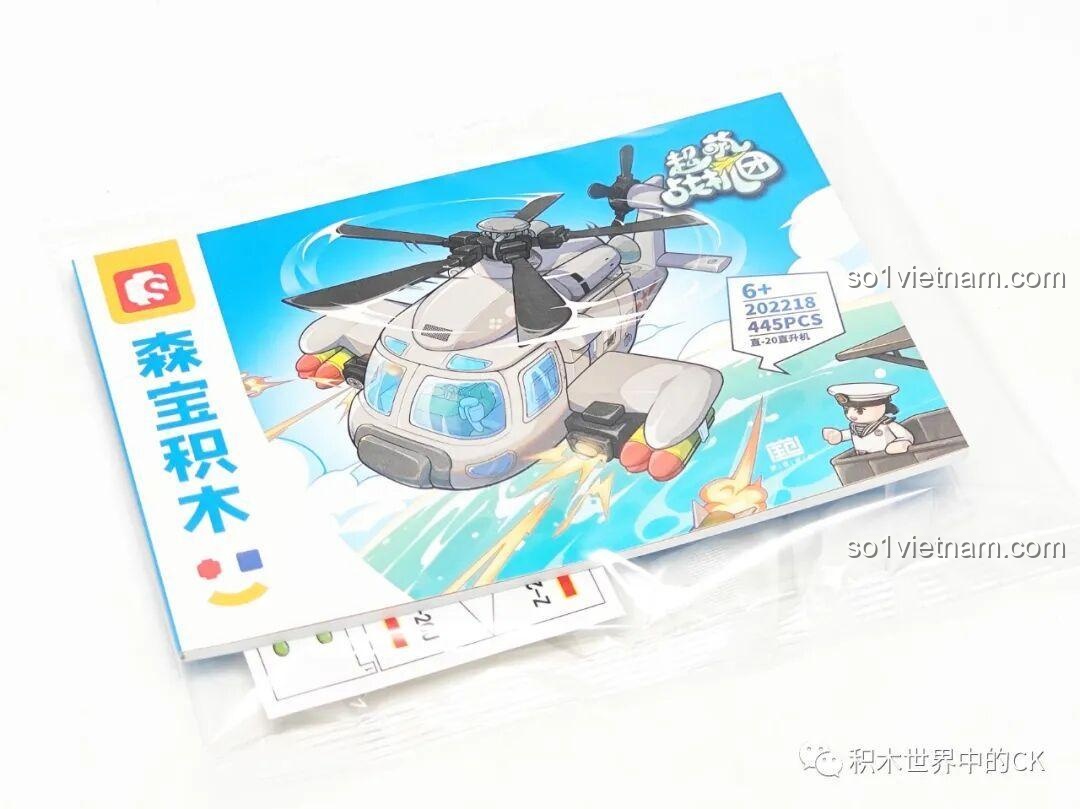 Các túi mảnh ghép đồ chơi lắp ráp Sembo Block Trực thăng Trực-20 202218 được phân loại.