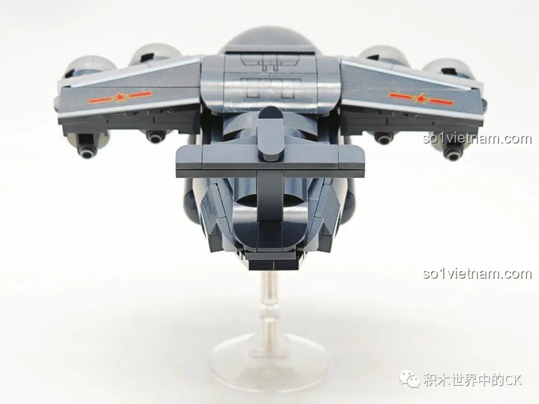 Mô hình đồ chơi lắp ráp Sembo Block Y-20 202217 nhìn từ trên xuống, tổng thể cánh và thân máy bay.