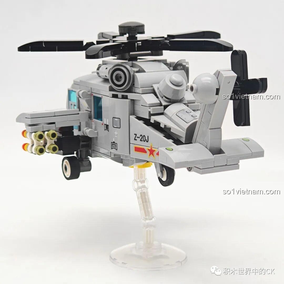 Mô hình đồ chơi lắp ráp Sembo Block Trực thăng Trực-20 202218 nhìn từ phía đuôi, chi tiết cánh quạt.