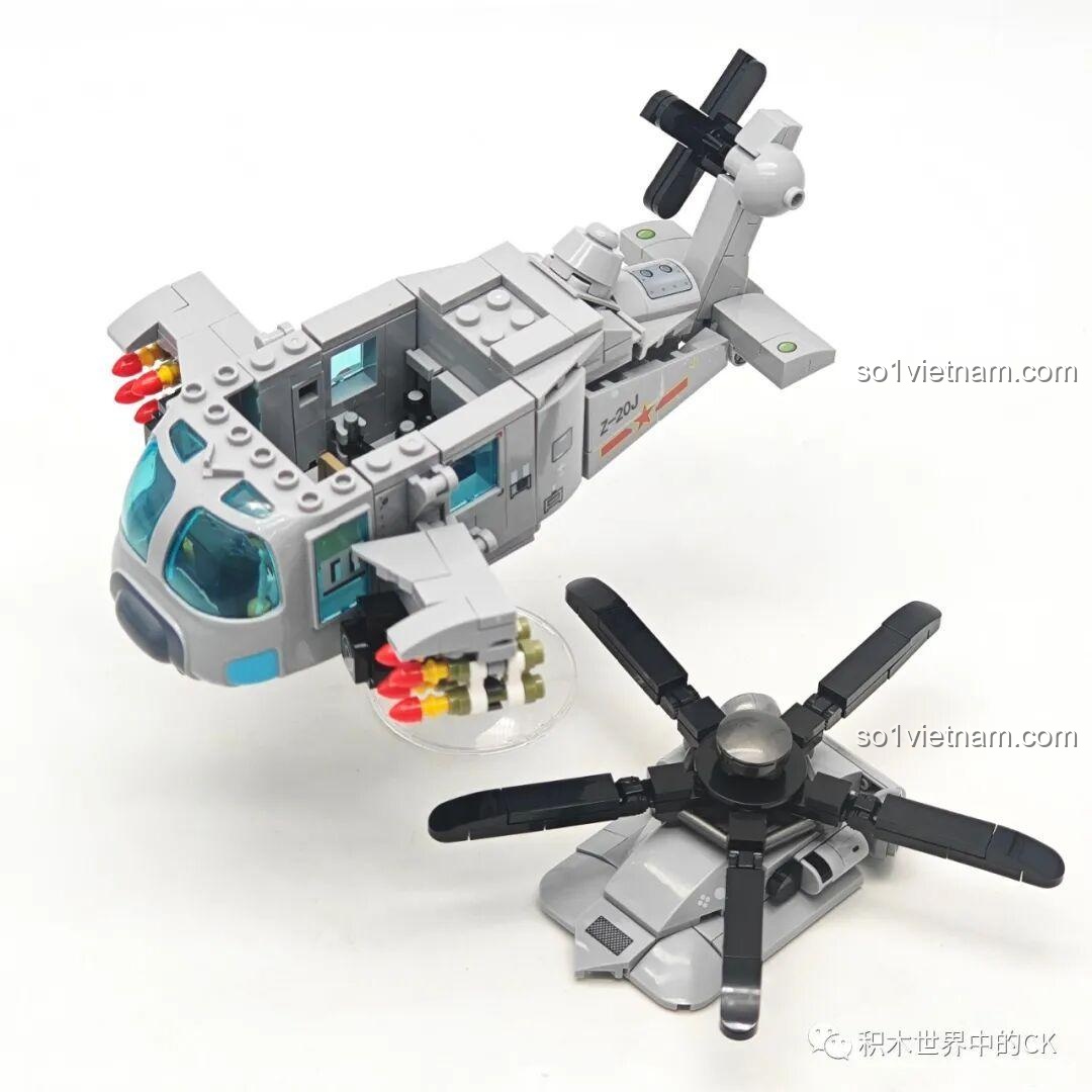 Mô hình đồ chơi lắp ráp Sembo Block Trực thăng Trực-20 202218 cùng minifigures và vũ khí.